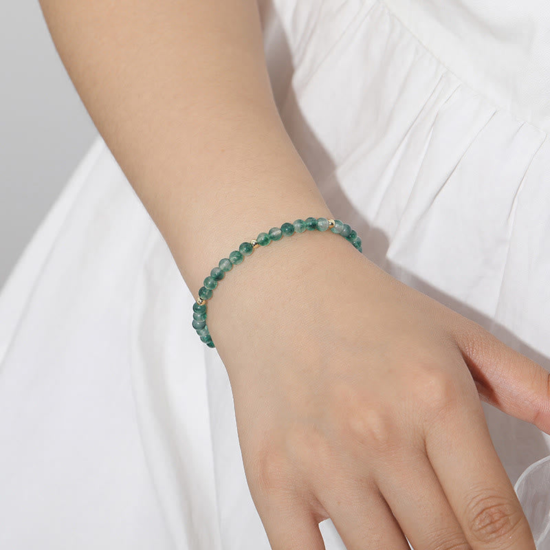 Natural Moss Agate and 14K Gold Plated Minimalist Adjustable Bracelet