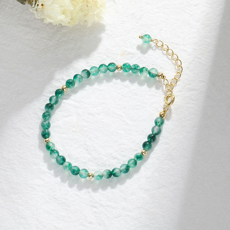 Natural Moss Agate and 14K Gold Plated Minimalist Adjustable Bracelet