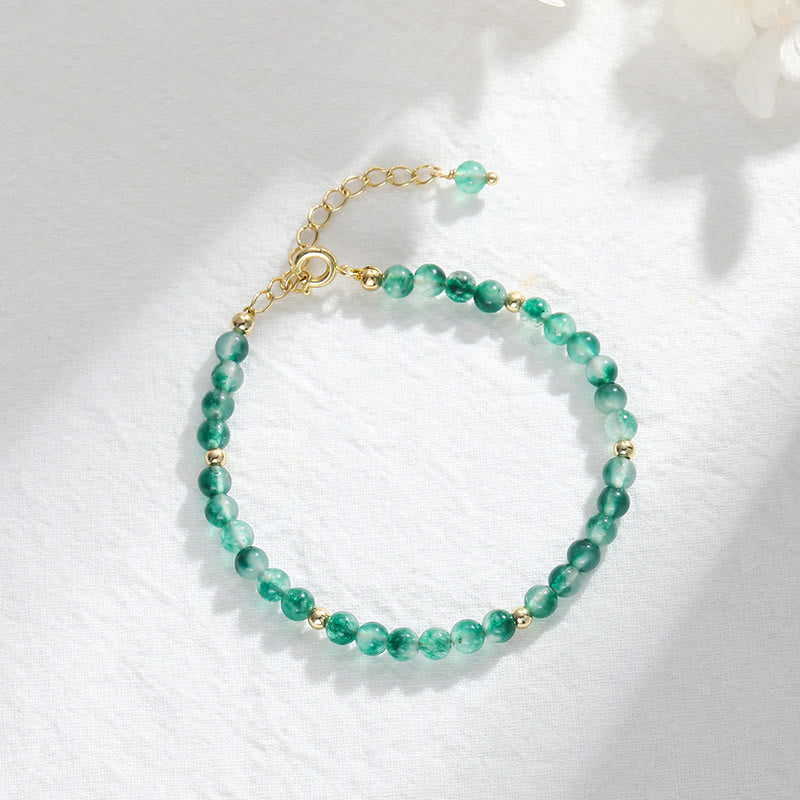 Natural Moss Agate and 14K Gold Plated Minimalist Adjustable Bracelet