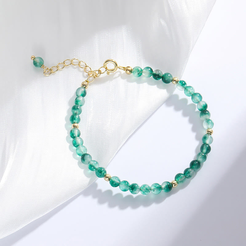 Natural Moss Agate and 14K Gold Plated Minimalist Adjustable Bracelet