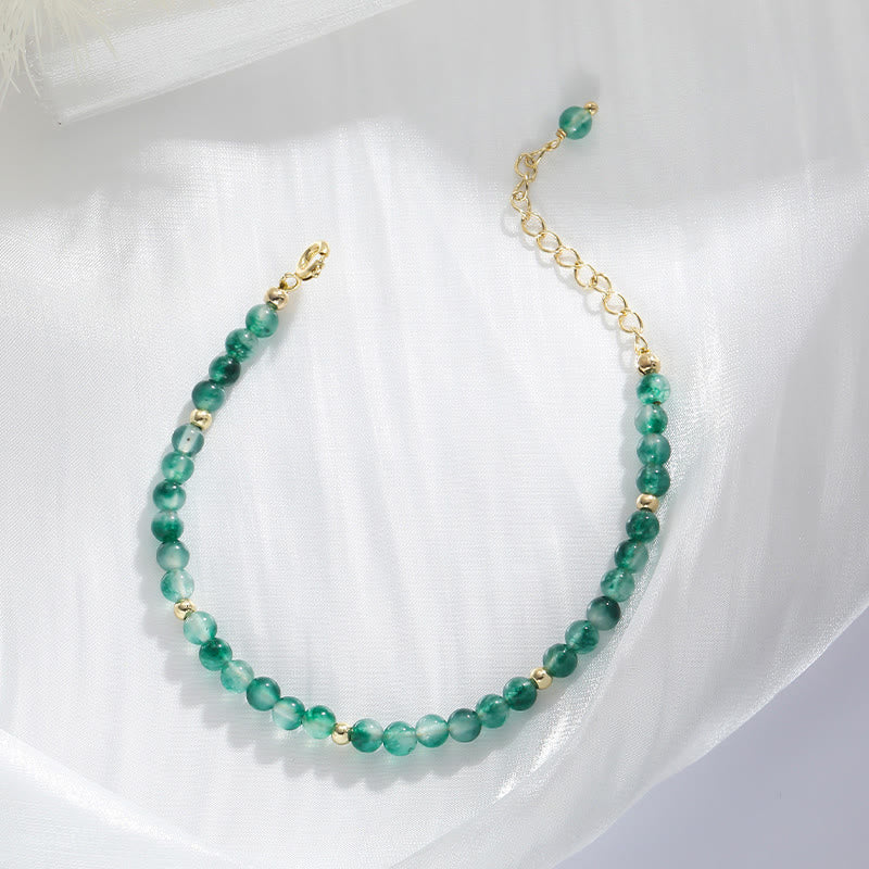 Natural Moss Agate and 14K Gold Plated Minimalist Adjustable Bracelet