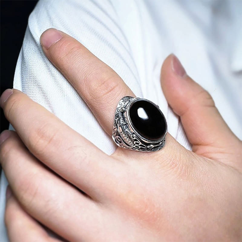 Sterling Silver and Copper Koi Fish Adjustable Ring with Black Obsidian and Yin Yang