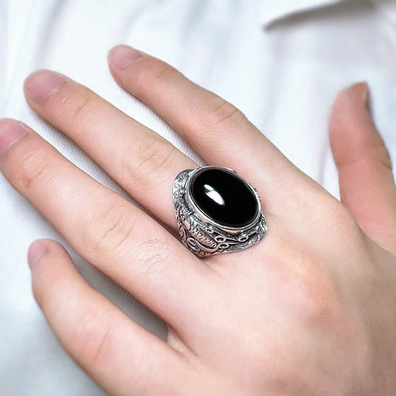 Sterling Silver and Copper Koi Fish Adjustable Ring with Black Obsidian and Yin Yang