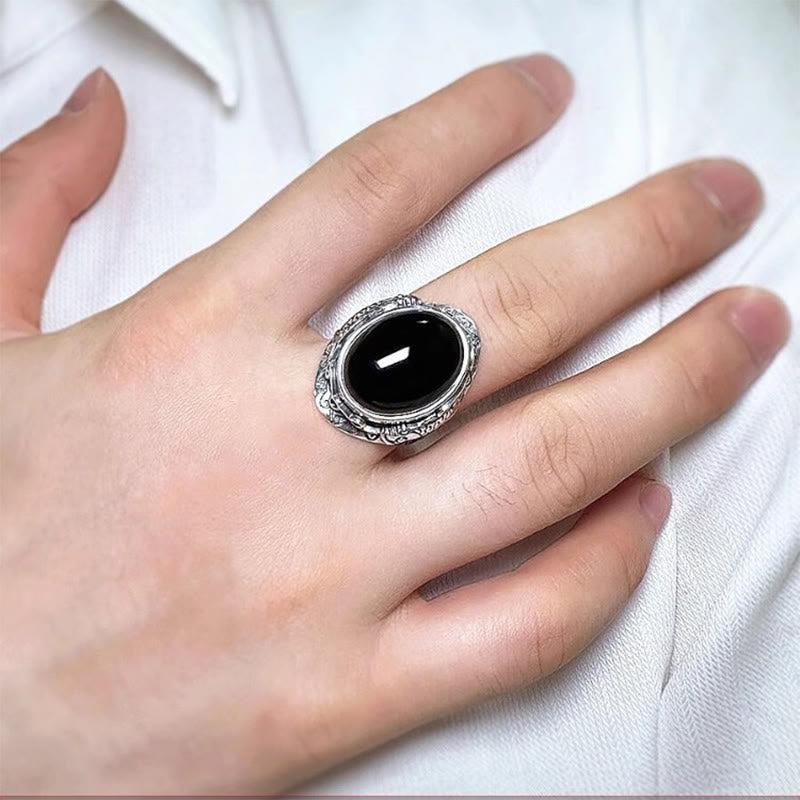 Sterling Silver and Copper Koi Fish Adjustable Ring with Black Obsidian and Yin Yang