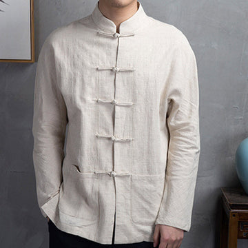 Solid Color Casual Frog-button Men's Shirt Clothing