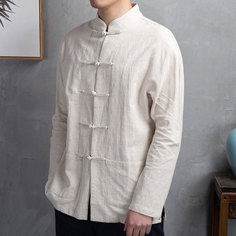 Solid Color Casual Frog-button Men's Shirt Clothing