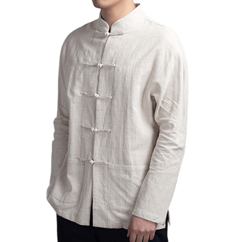 Solid Color Casual Frog-button Men's Shirt Clothing