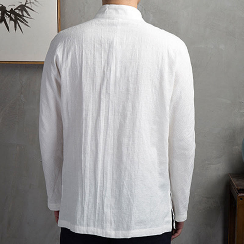 Solid Color Casual Frog-button Men's Shirt Clothing