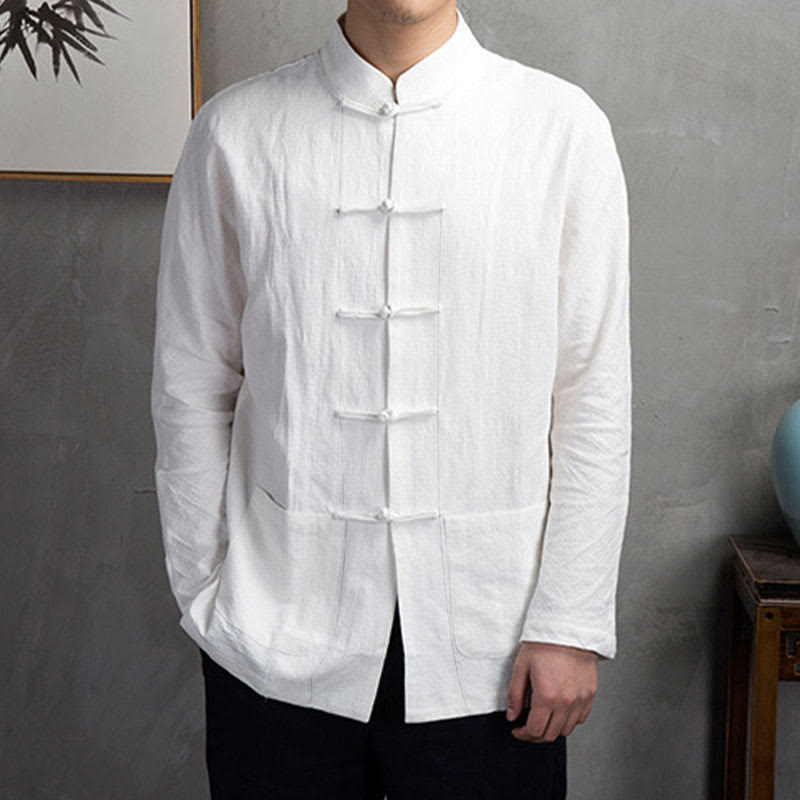 Solid Color Casual Frog-button Men's Shirt Clothing