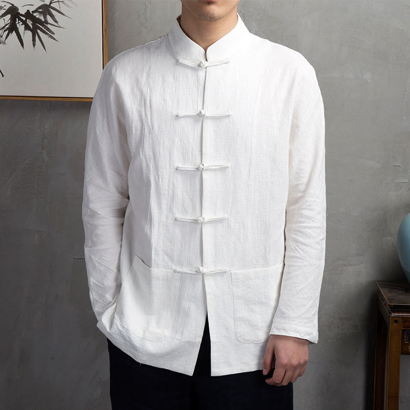 Solid Color Casual Frog-button Men's Shirt Clothing