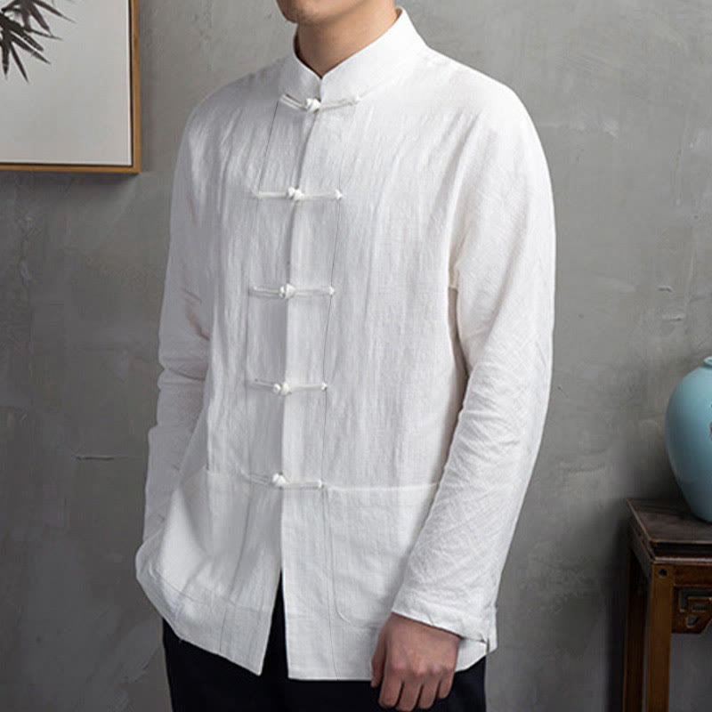 Solid Color Casual Frog-button Men's Shirt Clothing