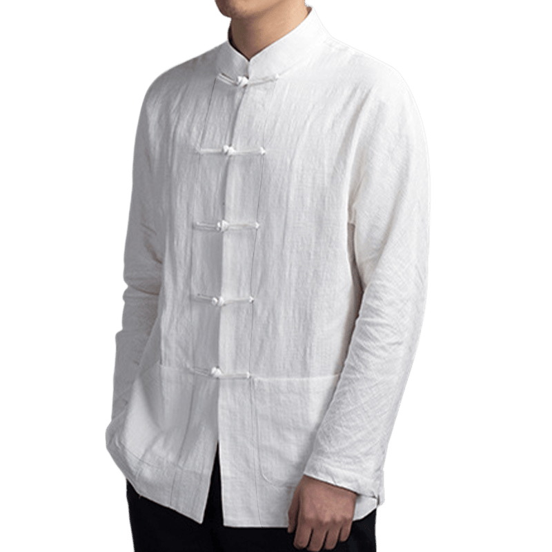 Solid Color Casual Frog-button Men's Shirt Clothing