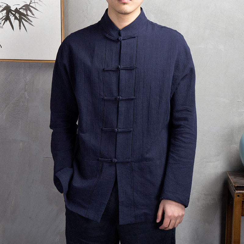 Solid Color Casual Frog-button Men's Shirt Clothing