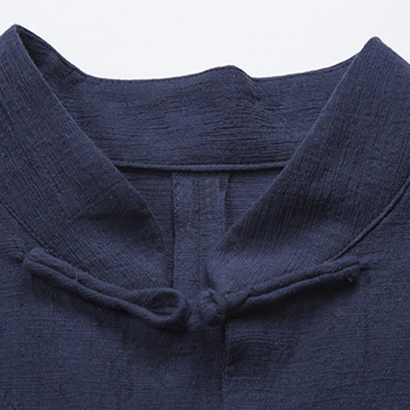 Solid Color Casual Frog-button Men's Shirt Clothing