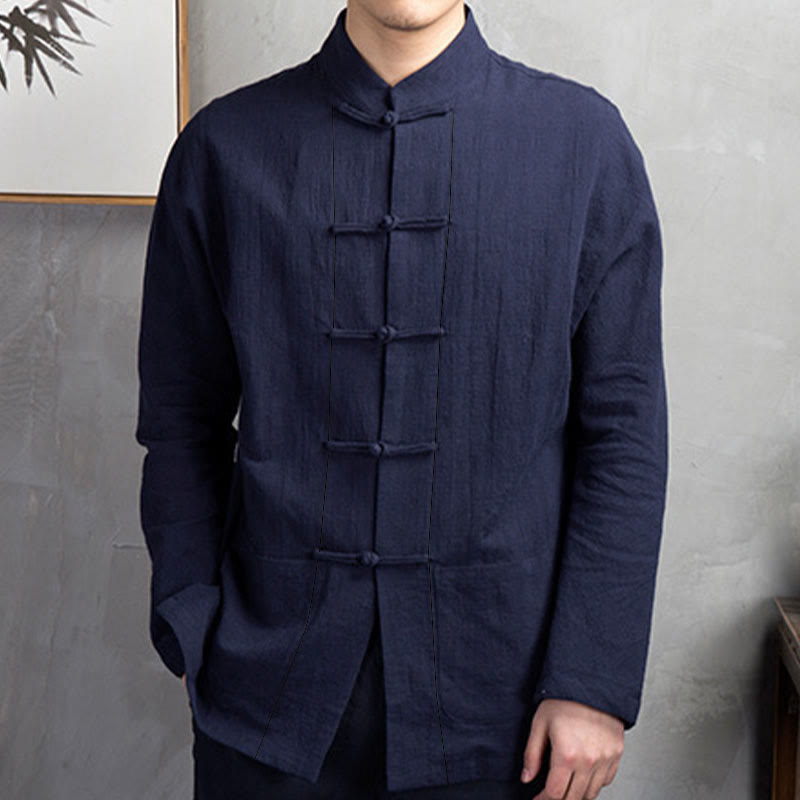 Solid Color Casual Frog-button Men's Shirt Clothing