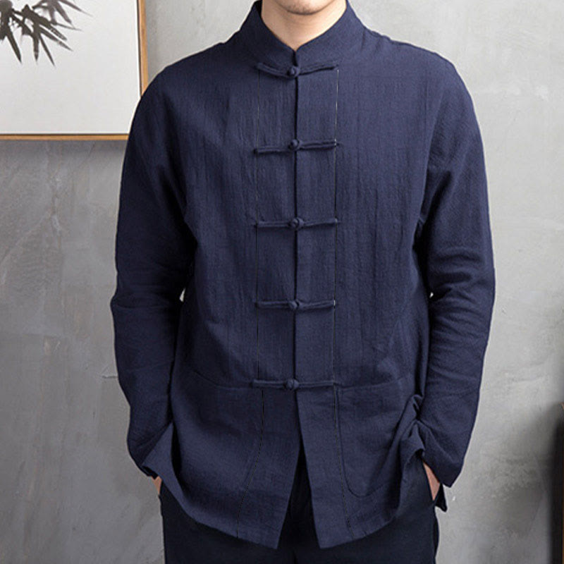 Solid Color Casual Frog-button Men's Shirt Clothing