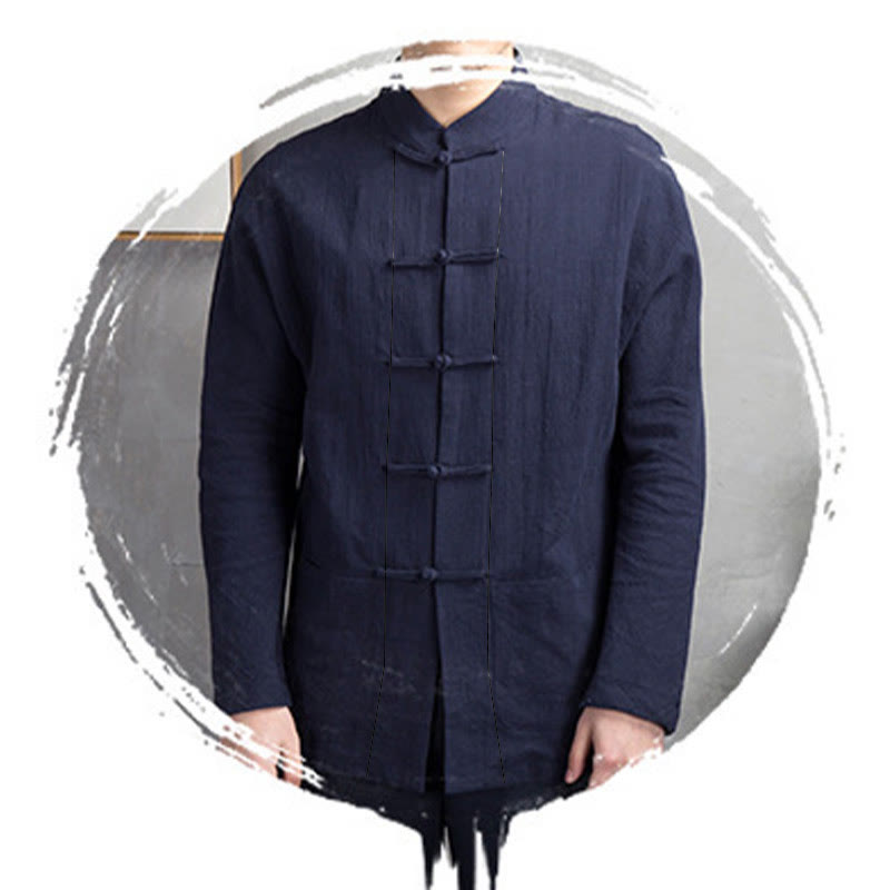 Solid Color Casual Frog-button Men's Shirt Clothing