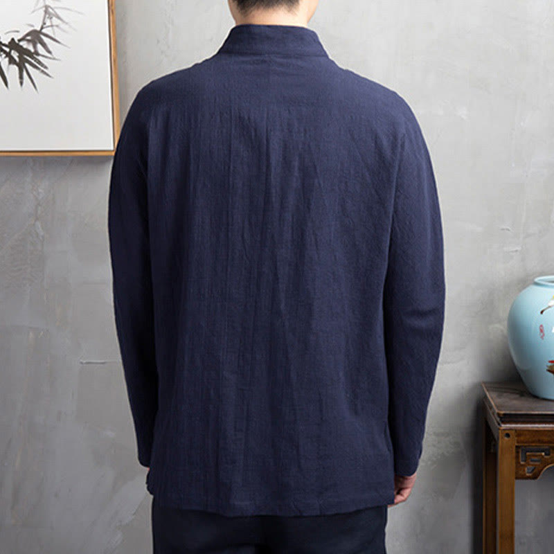Solid Color Casual Frog-button Men's Shirt Clothing