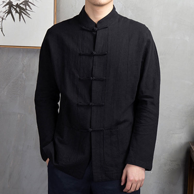 Solid Color Casual Frog-button Men's Shirt Clothing