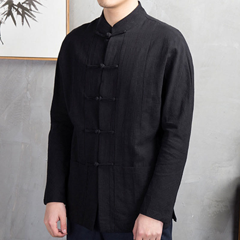 Solid Color Casual Frog-button Men's Shirt Clothing