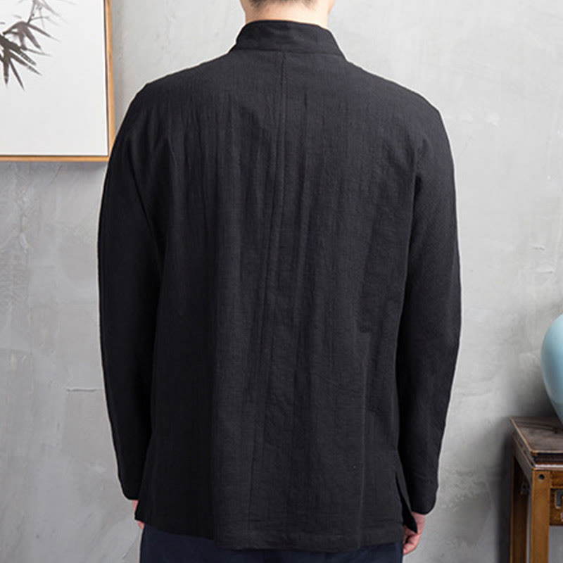 Solid Color Casual Frog-button Men's Shirt Clothing
