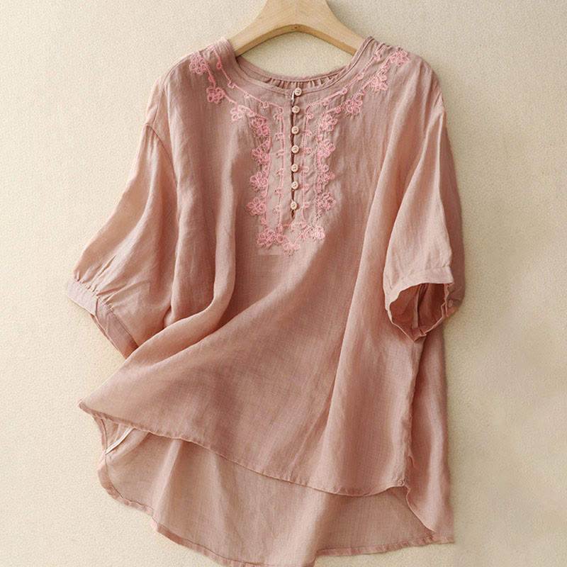 Casual Women's Plain Frog Buckle Design Half Sleeve Shirt