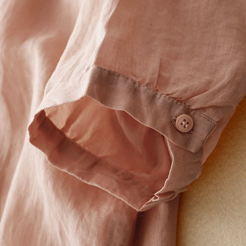 Casual Women's Plain Frog Buckle Design Half Sleeve Shirt