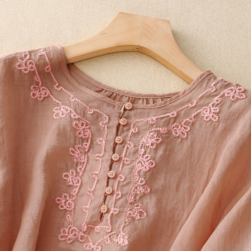 Casual Women's Plain Frog Buckle Design Half Sleeve Shirt