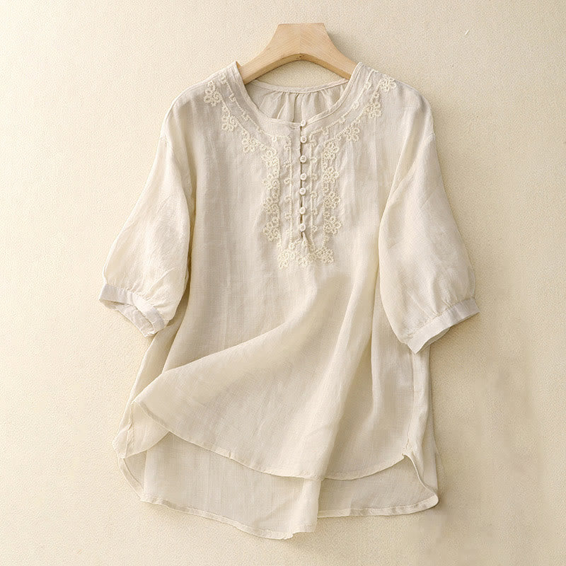 Casual Women's Plain Frog Buckle Design Half Sleeve Shirt