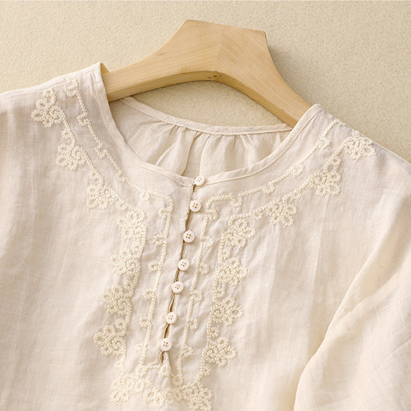 Casual Women's Plain Frog Buckle Design Half Sleeve Shirt