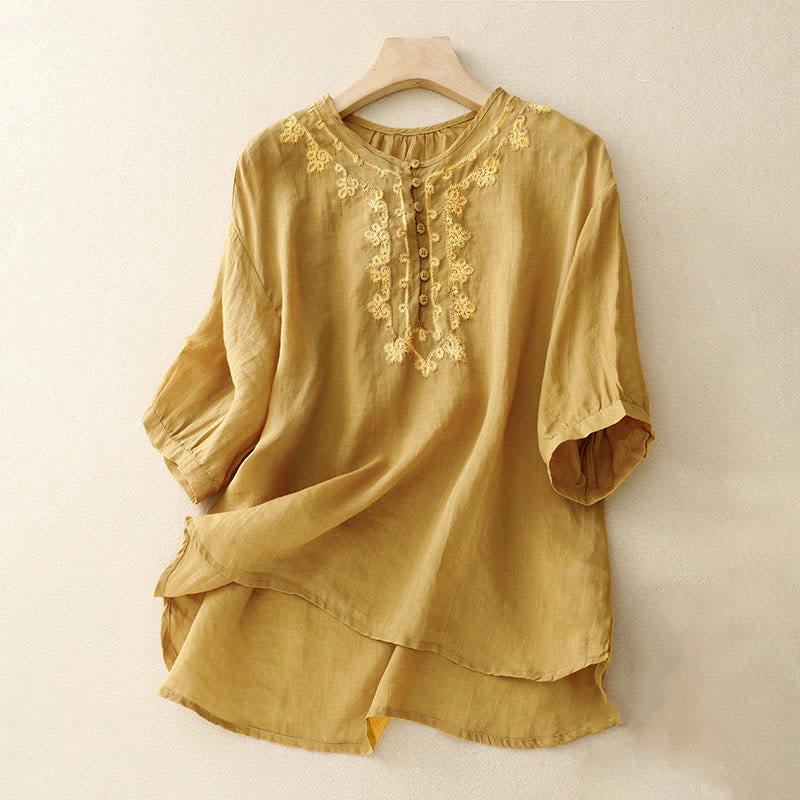 Casual Women's Plain Frog Buckle Design Half Sleeve Shirt