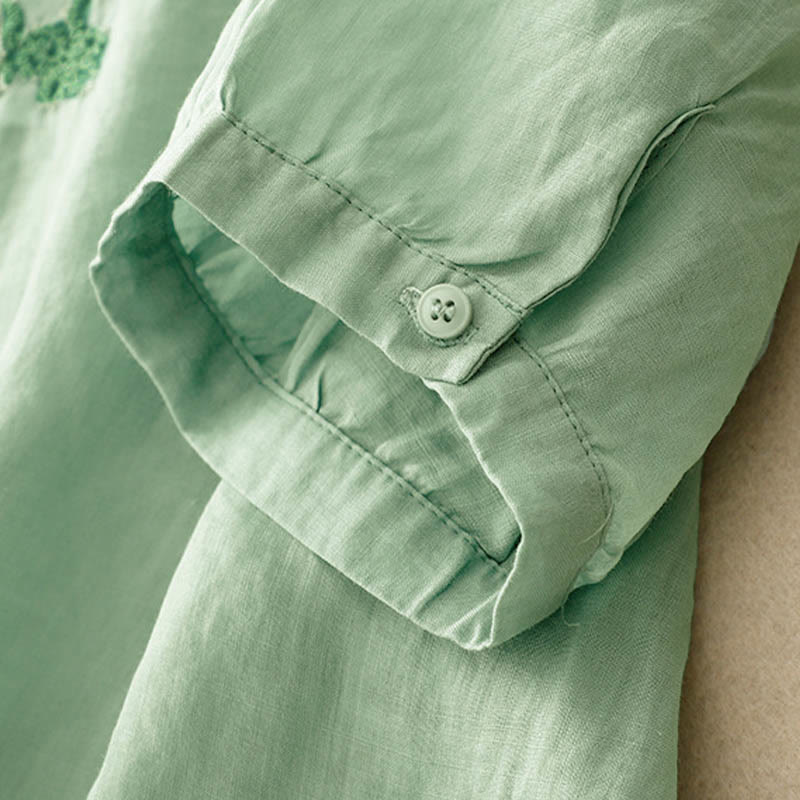 Casual Women's Plain Frog Buckle Design Half Sleeve Shirt