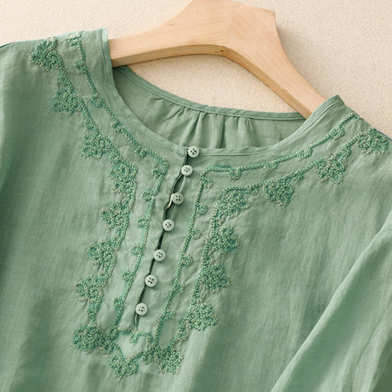 Casual Women's Plain Frog Buckle Design Half Sleeve Shirt