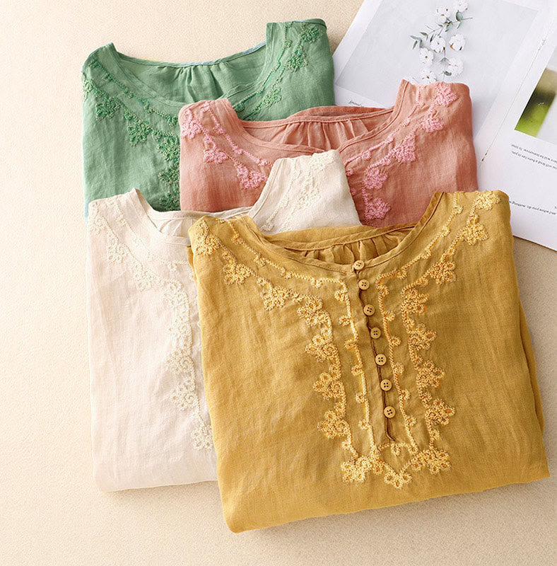 Casual Women's Plain Frog Buckle Design Half Sleeve Shirt