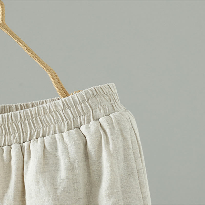 Embroidered Frog Button Cotton Padded Women's Wide Leg Pants With Pockets