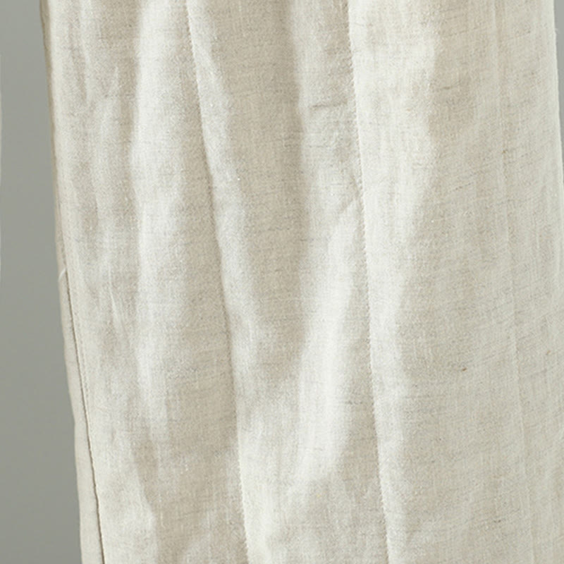 Embroidered Frog Button Cotton Padded Women's Wide Leg Pants With Pockets