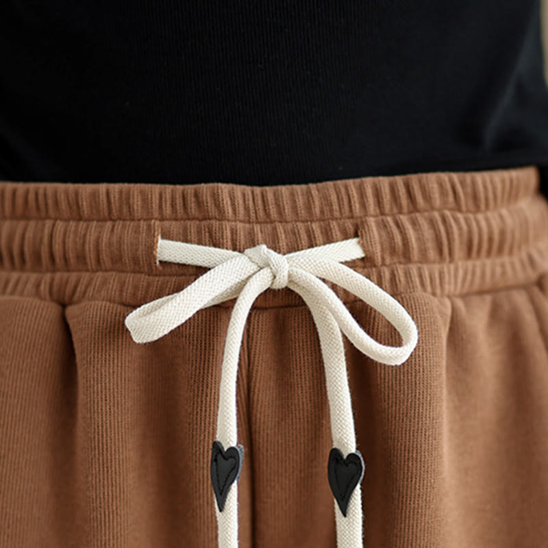 Solid Color Drawstring Cotton Women's Wide Leg Pants With Pockets