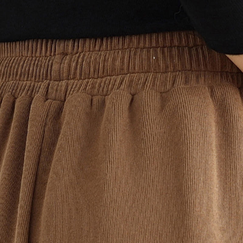 Solid Color Drawstring Cotton Women's Wide Leg Pants With Pockets