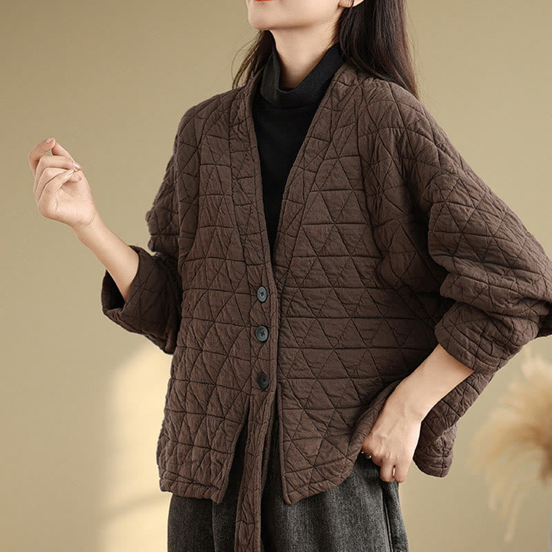 Women's Buttons Long Sleeve Thickened Cotton Jacket With Pockets