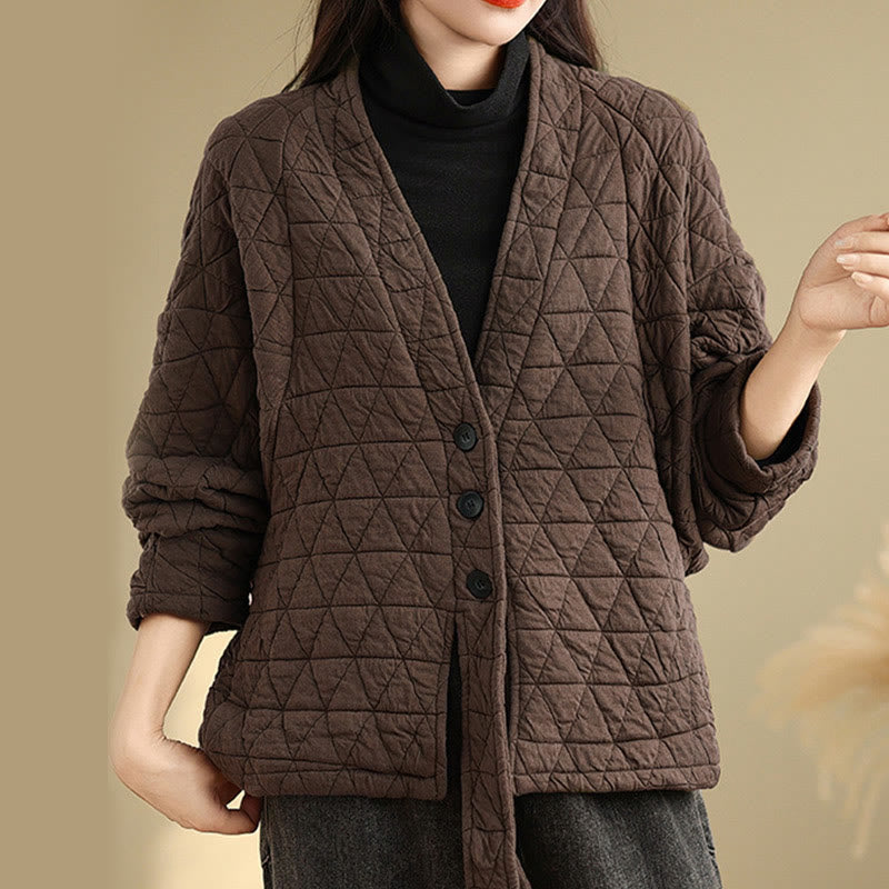 Women's Buttons Long Sleeve Thickened Cotton Jacket With Pockets