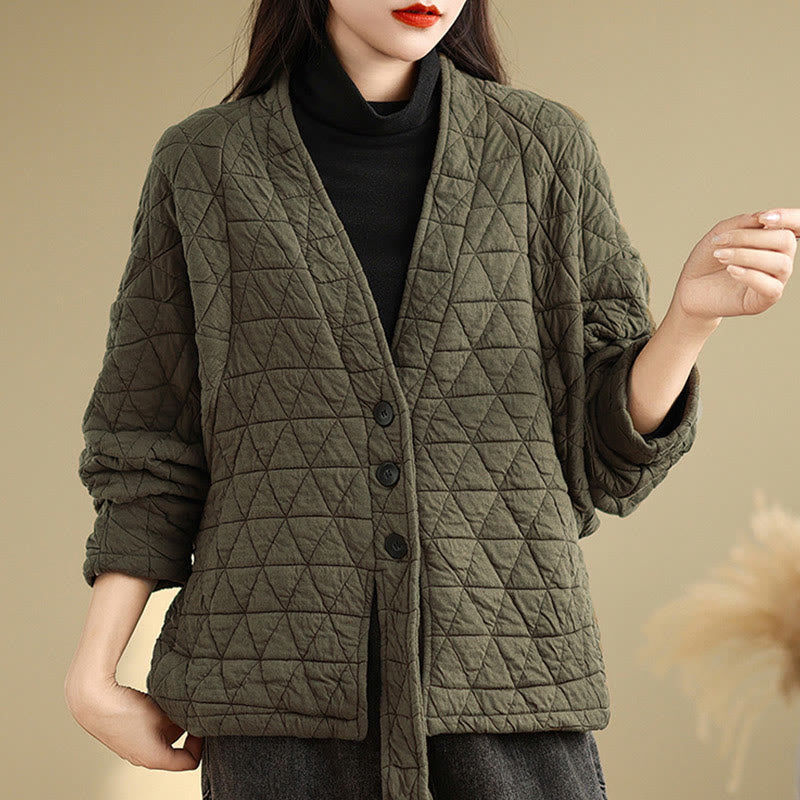 Women's Buttons Long Sleeve Thickened Cotton Jacket With Pockets