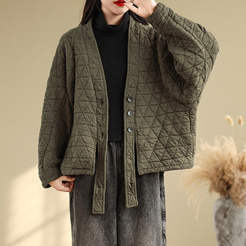 Women's Buttons Long Sleeve Thickened Cotton Jacket With Pockets