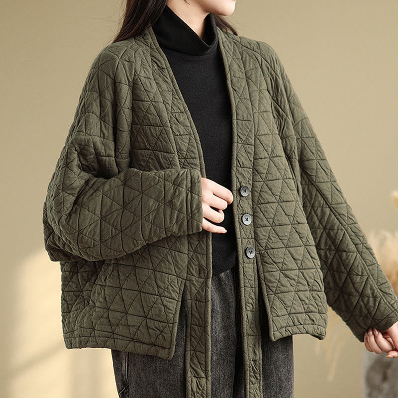 Women's Buttons Long Sleeve Thickened Cotton Jacket With Pockets