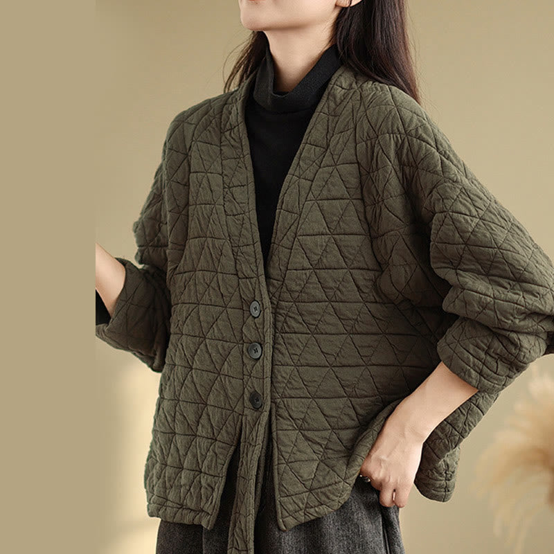 Women's Buttons Long Sleeve Thickened Cotton Jacket With Pockets