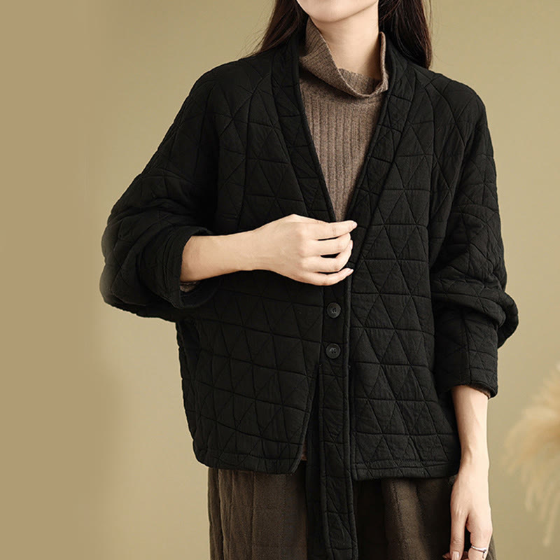 Women's Buttons Long Sleeve Thickened Cotton Jacket With Pockets