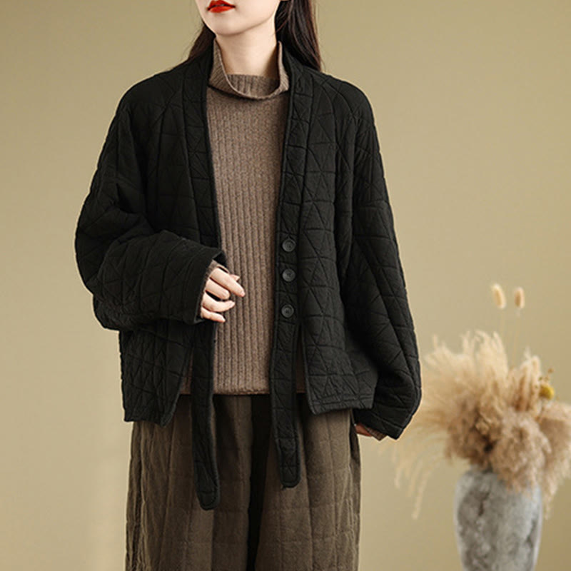 Women's Buttons Long Sleeve Thickened Cotton Jacket With Pockets