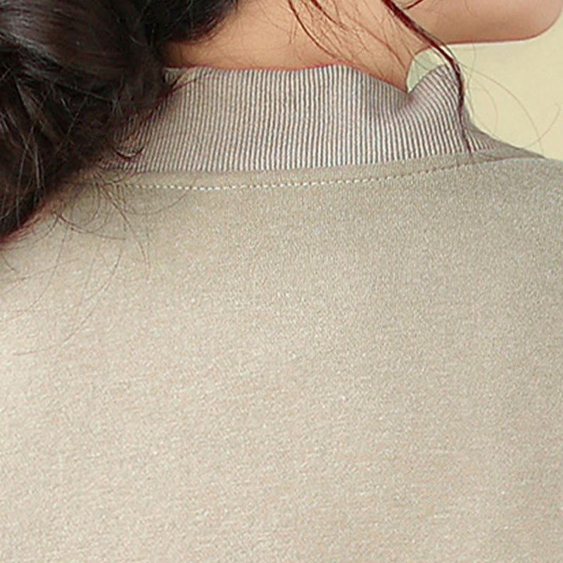 Plain Women's Buttons Crew Neck Long Sleeve Cotton Jacket With Pockets