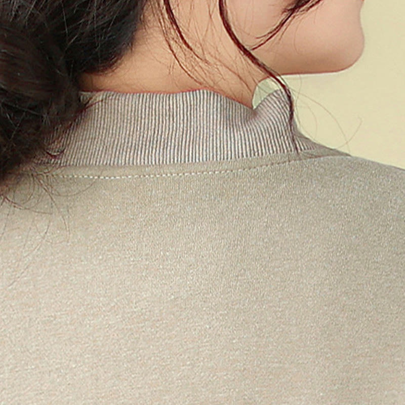 Plain Women's Buttons Crew Neck Long Sleeve Cotton Jacket With Pockets