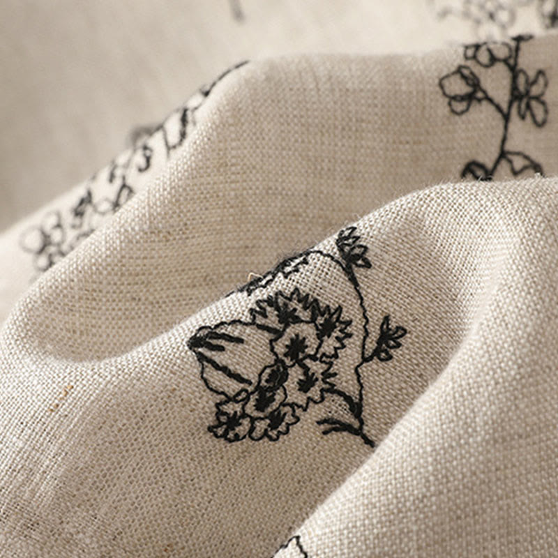 Women's Embroidery Frog-button Long Sleeve Cotton Padded Jacket With Pockets