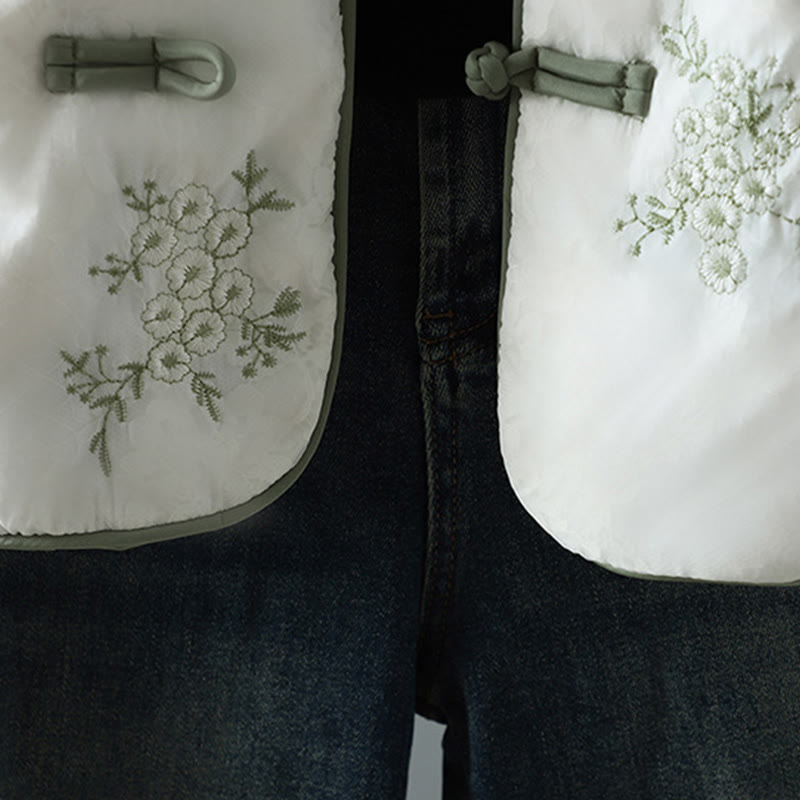 Women's Embroidery Frog-button Long Sleeve Cotton Thicken Jacket With Pockets